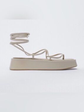 Zara Platform Gladiator Lace Up Sandals Chunky Wedges Flatform Size 6